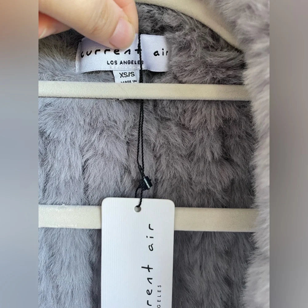 Current Air - Anthropologie | Draped Collar Faux Fur Vest in Gray - NWT